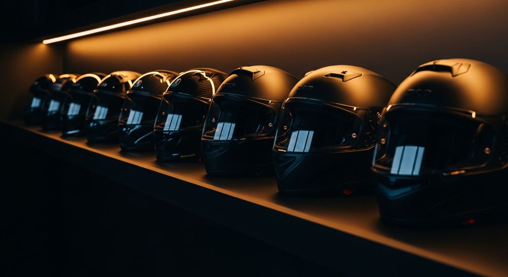 Cascos de moto en exposición en la tienda Motobike Albacete