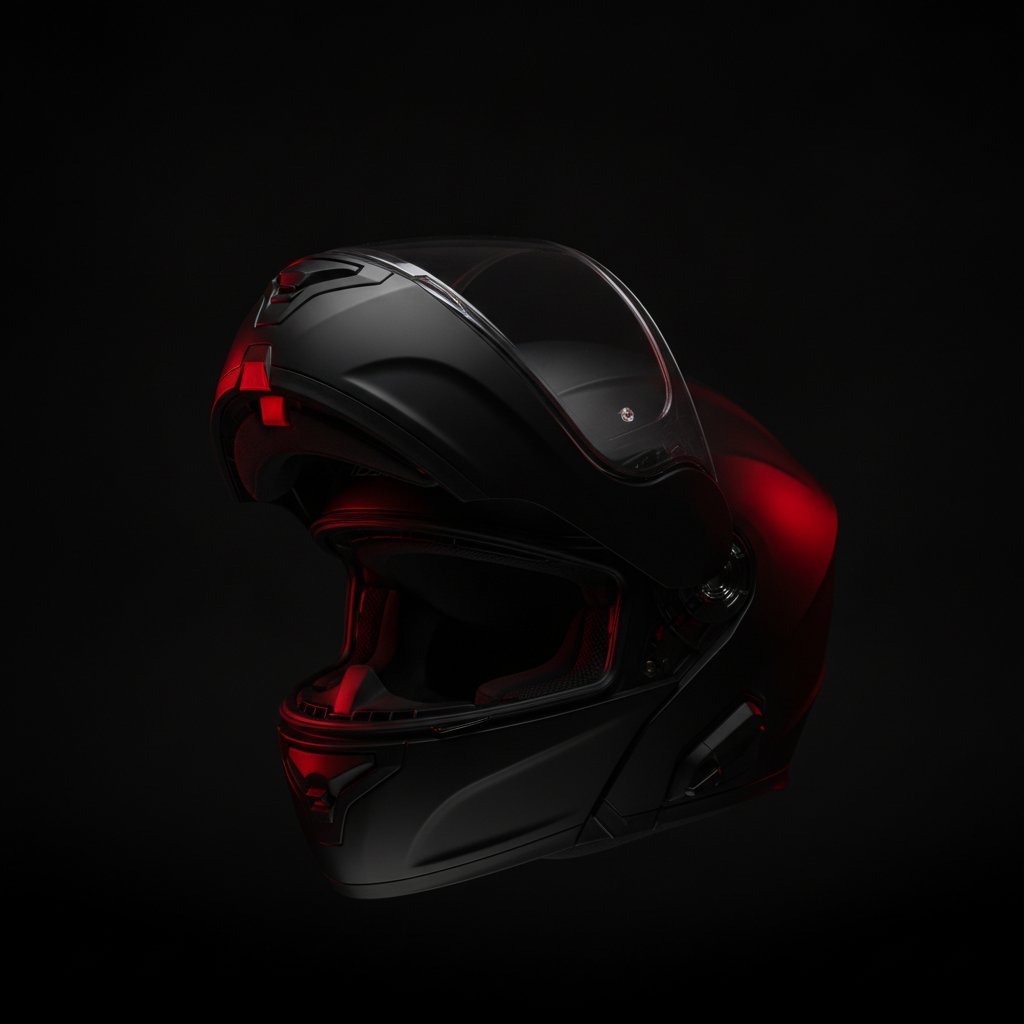 Cascos modulares de moto abatibles en fila con la mentonera levantada, guía Motobike Albacete 2026
